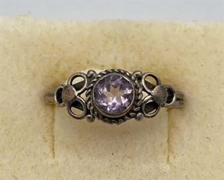 Silver Tone Ring Amethyst Sz9
