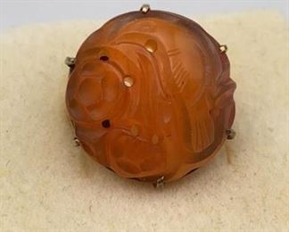 Antique Chinese Carved Carnelian Gold Ring Sz4