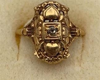 14K Antique Diamond Ring, Sz6.5, 3g