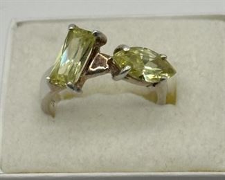 Marquise Cut Green Peridot 925 Band Sz8, 6g