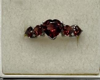 Garnet Heart Shape Gemstones, 925 Ring Sz 6.5