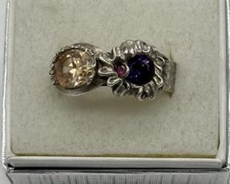Amethyst, Citrine, Ruby Ring Sz10