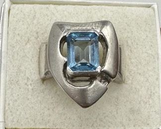 Heavy Aquamarine Ring, Poss Sterling, Not Stamped