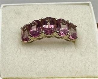 Pink Topaz 5 Stone 10Kt Gold Ring Sz8.5, 2g