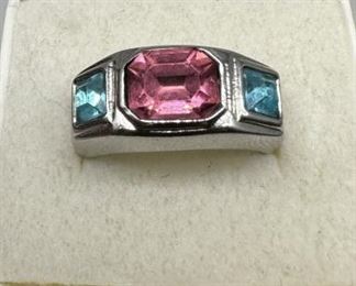 Pink & Blue Topaz 18KHGE Sz7
