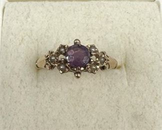 Amethyst Pearl Gold Ring Sz7