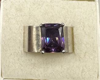 925 Sterling Amethyst Ring Sz 9