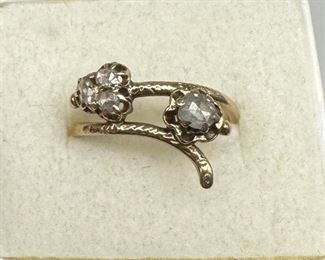 4 Diamond Floral Ring 10K Gold Band Sz7.5