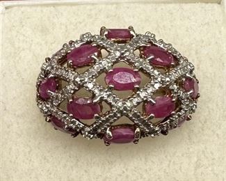 Diamond & Ruby Lattice Ring Sz9 Band 925