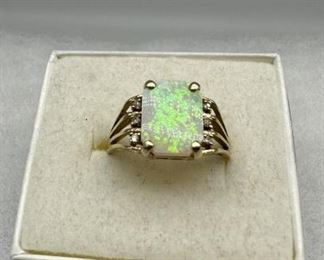 14K Yellow Gold Opal Diamond Ring Sz7, 2.5g