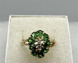 10K Yellow Gold Tsavorite Garnet & Diamond Ring Sz8