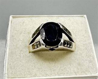 14K Gold Black Opal, 11 Fall Cut Diamonds Sz8