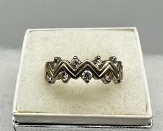 14K White Gold Ring 9 Round Full Cut Diamond Band