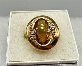 14K Yellow Gold Oval Faceted Citrine & Diamonds