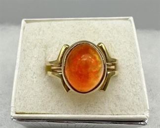 14K Yellow Gold Mexican Cherry Opal Ring Sz7