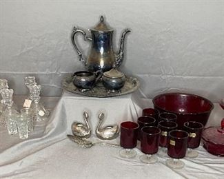 Silver Plate and Red Glass