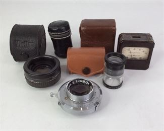 Vintage Camera Lenses and Light Meter
