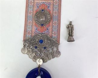 Decorative "God's Eye" from Turkey and Small Weighted Statue of Hercules