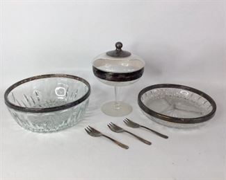 Vintage Silver rimmed Glassware and Silverware
