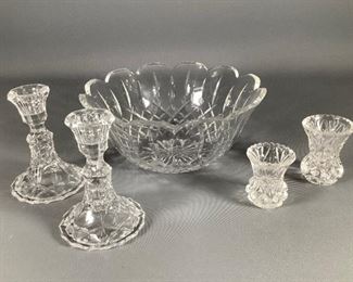  Waterford Crystal Bowl, Anna Hutte Candlesticks & Lead Crystal Toothpick Holders