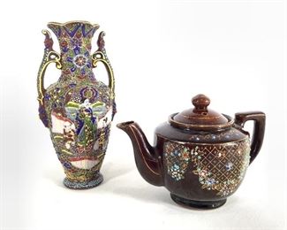 Japanese Moriage Teapot and Porcelain Vase