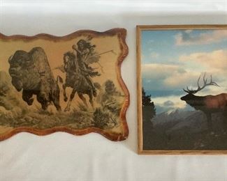 "Buffalo Hunt" Wall Hanging and Elk Mountain art