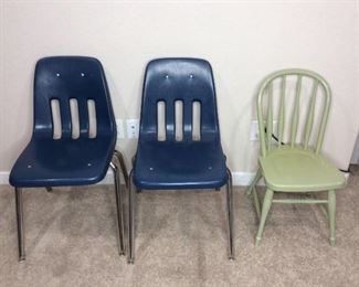 Pottery Barn Kids Chair and Two Metal/Plastic School Chairs

