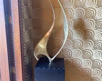 Signed, Numbered Lou Pearson “Sails” sculpture-Brass with pedestal