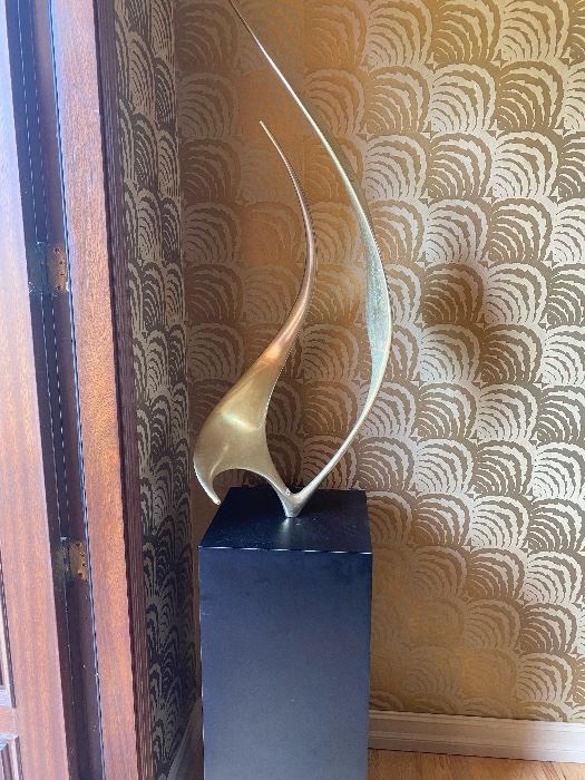 Signed, Numbered Lou Pearson “Sails” sculpture-Brass with pedestal