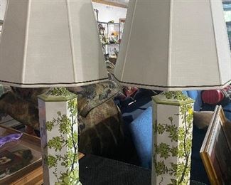 Pair Of MCM Floral Pattern Ceramic Table Lamps