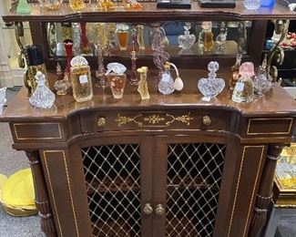  Mahogany Cabinet Shelf With Mirror Back And  Column Sides