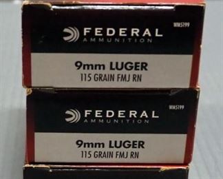 Federal 9mm Luger Ammo, Approx 150 Rds, Local Pickup Only