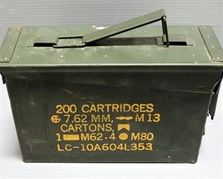 Metal Ammo Cans Marked 7.62mm, Qty 2, 7" H x 11" W x 4" D