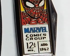 Franklin Mint Amazing Spiderman Folding Knife, 3-1/8" Blade, Bolsters Accented In Sterling Silver, 24K Marvel Emblem, In Padded Case