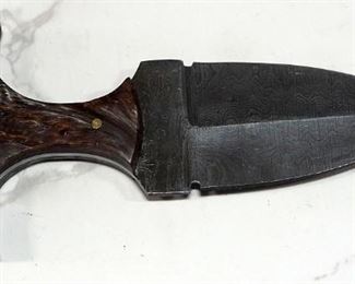 Custom Damascus Steel Push Dagger, 3.5" Blade, In Tooled Leather Sheath