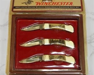 Winchester 2007 Limited Edition Wildlife Series Ersatz Scrimshaw Knife Sets, Qty 2, New In Package
