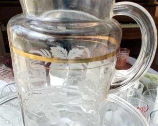 vintage etched glass pitcher