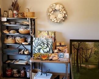art supplies, nature objects and frames