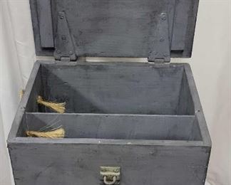 Blue Wood Small Storage Trunk and Wood Stool