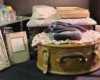 Glass Wall Shelf with Mirror, Upholstered Iron Stool, and More