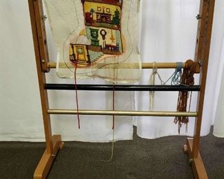 Needlework Rack with Started Needlepoint Stocking Project 3429 Rack