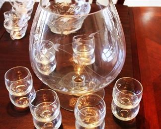 Punch Bowl set with Etched Pattern