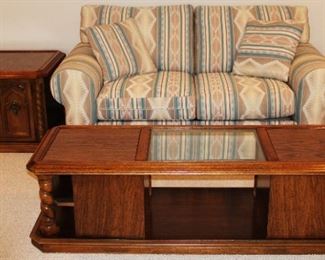 Solid Oak Coffee Table with glass top and matching End Table