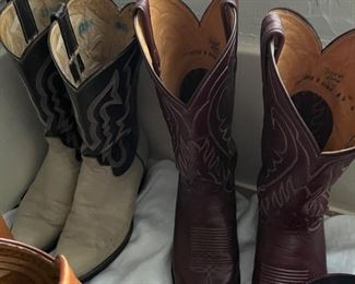 Cowboy hats, size 7; cowboy boots, size 8D