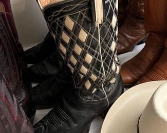 Cowboy hats, size 7; cowboy boots, size 8D