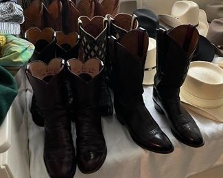 Cowboy hats, size 7; cowboy boots, size 8D