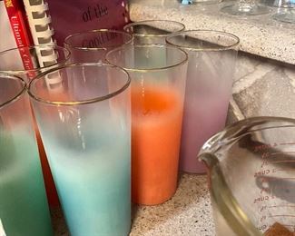 mid-century multi-color pastel drinking glasses