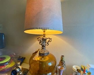 Vintage Amber Glass Globe Lamp (1 of 2)