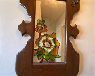 Vintage Wood Mirror  with flower design