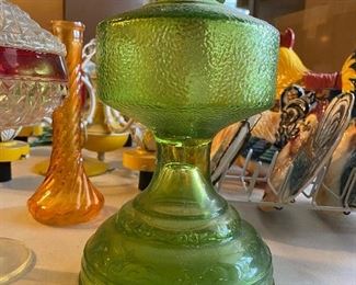 Green Glass Hurricane Oil Lamp